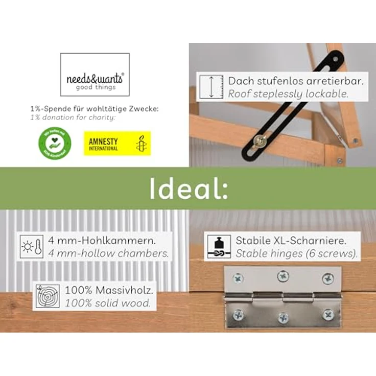 needs&wants® Frühbeet Aufsatz klein aus Holz Bausatz, Frühbeetkasten mit Abdeckung Gewächshaus mit Deckel wetterfest für Garten Balkon Outdoor, Polycarbonat, dunkel-braun – Bild 2