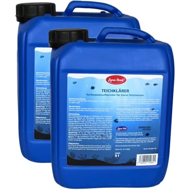 Lyra Pet Lyra Pond® 2 x 5 Liter Teichklärer | Wirkt gegen die häufigsten Algenarten | Für klares Teichwasser | Langanhaltende Wirkung | Reduziert die Algenneubildung | Nicht schädlich für Fische & Pflanzen