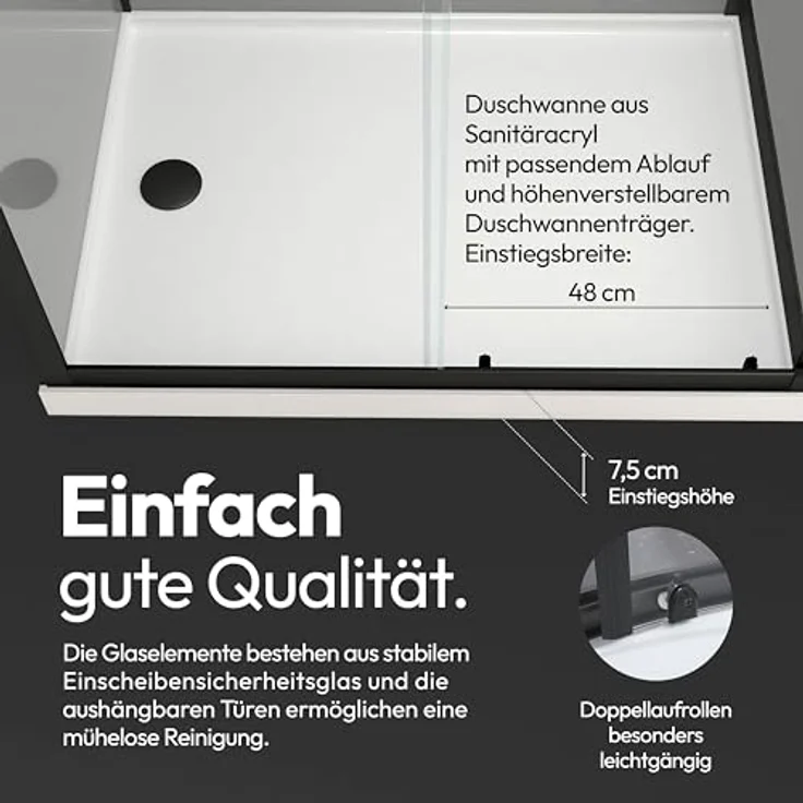 Marwell Komplettdusche Grey Style Rectangle, BxT: 110x80 cm, 5mm gehärtetes Glas – Bild 7