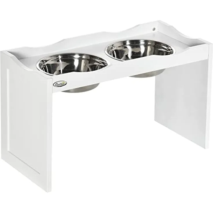 PawHut Erhöhter Hundenapf, Futternapf mit erhöhtem Rand, 2 x 2L abnehmbare Hundenapf aus Edelstahl, Fressnapf für sehr grpße Hunde, Futterstation, Weiß