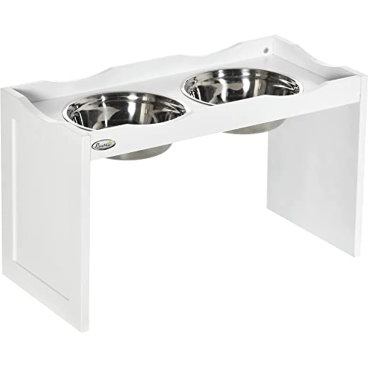 PawHut Erhöhter Hundenapf, Futternapf mit erhöhtem Rand, 2 x 2L abnehmbare Hundenapf aus Edelstahl, Fressnapf für sehr grpße Hunde, Futterstation, Weiß – Bild 1