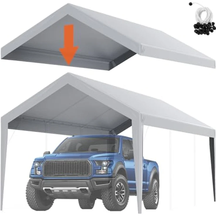 VEVOR Carport-Garagenzelt, 3 x 6 m, wasserdicht und UV-geschützt, einfache Installation mit Spanngurten, grau (nur Dachabdeckung, Rahmen nicht im Lieferumfang enthalten) – Bild 1