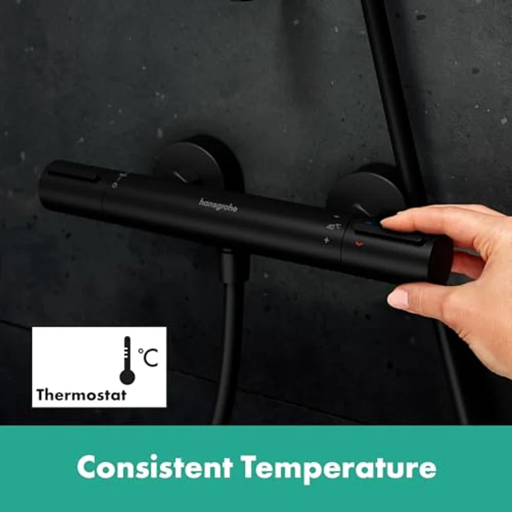 hansgrohe Ecostat Element Duschthermostat Aufputz mit EcoStop+, Sicherheitssperre (SafetyStop) bei 40° C, für 1 Verbraucher, Mattschwarz – Bild 3
