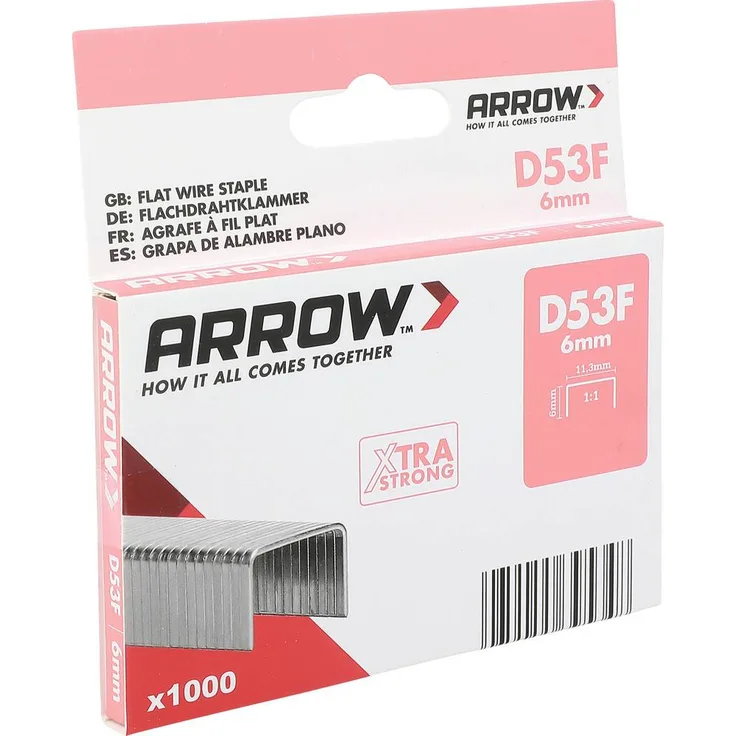 Arrow D53F Flachdrahtklammern, 1000 Stück, extra breiter Klammernrücken für sichere Befestigungen
