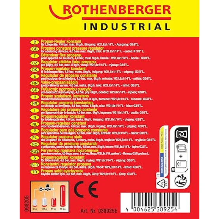 Rothenberger Industrial Propan-Konstantregler für Anwärmbrenner, Abflammgeräte, Unkrautvernichter mit 3/8“ Anschluss, 5- & 11kg-Flaschen - 030925E – Bild 3