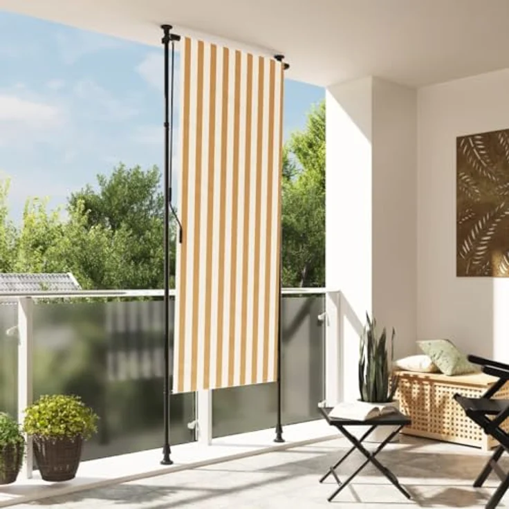 vidaXL Außenrollo, Senkrechtmarkise mit Kurbel, Einziehbar Sichtschutz für Terrasse Balkon, Sonnenschutzrollo, Orange Weiß 120x270cm Stoff Stahl – Bild 2
