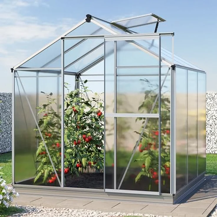GFP Gewächshaus Jasmin 3 Alu-Rahmen 192 x 192 cm Polycarbonat Platten - mit Fundamentrahmen & automatischem Fensteröffner, Aluminiumrahmen & automatisches Fenster - transparent – Bild 2