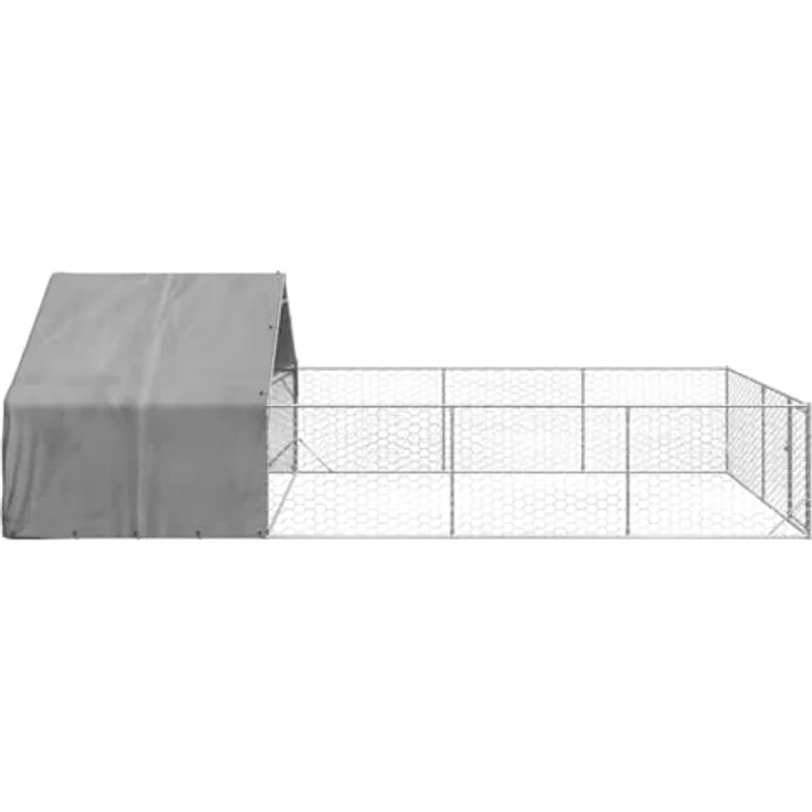 vidaXL Outdoor-Hundezwinger mit Auslauf 7x3x1,9 m Verzinkter Stahl, überdachter Hundekäfig in Grau - Robuste Konstruktion, wasserabweisender Bezug, sicherer Zugang – Bild 4