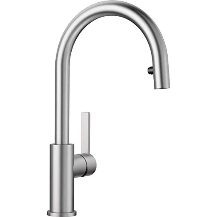 BLANCO 525125 Candor-S, Einhebelmischer, Küchenarmatur mit ausziehbarer Schlauchbrause, Massiv-Edelstahl gebürstet, Niederdruck, 525125
