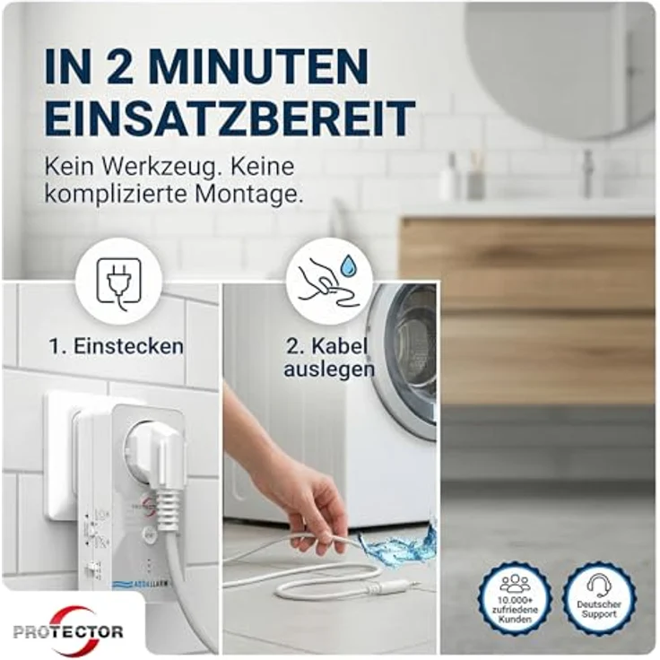 PROTECTOR WA-6 Wassermelder Full-Sensitive Detektorkabel, 2m, Alarmfunktion + Pumpensteuerung, 85dB, ideal für Keller und Waschmaschinen – Bild 5