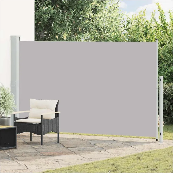 furnicato Seitenmarkise 180 x (0-300) cm, Grau, UV- und wasserbeständiger, reißfester Sichtschutz mit automatischer Aufroll-Funktion für Balkon