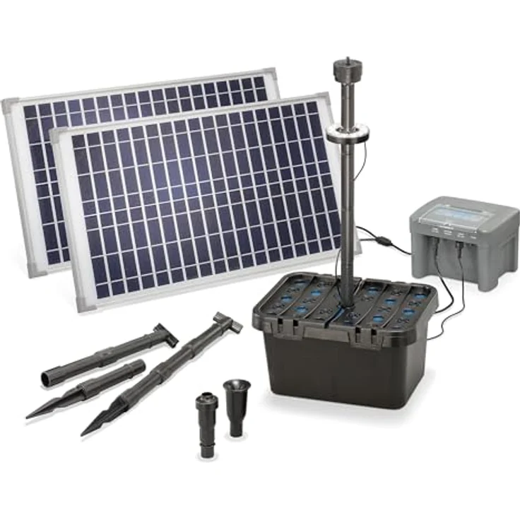 Esotec Solar Teichfilterset Profi 50/1300 LED proBatt, Komplettset mit Pumpe, BleiGel Akku, 1300l/h Förderleistung, 1,6m Förderhöhe, IP68, geeignet für bis zu 3000L Teichwasser – Bild 1