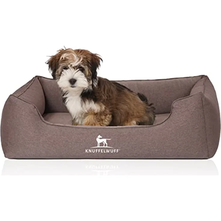 Knuffelwuff Orthopädisches Hundebett Leano aus Velours mit Handwebcharakter M-L 85 x 63cm Braun
