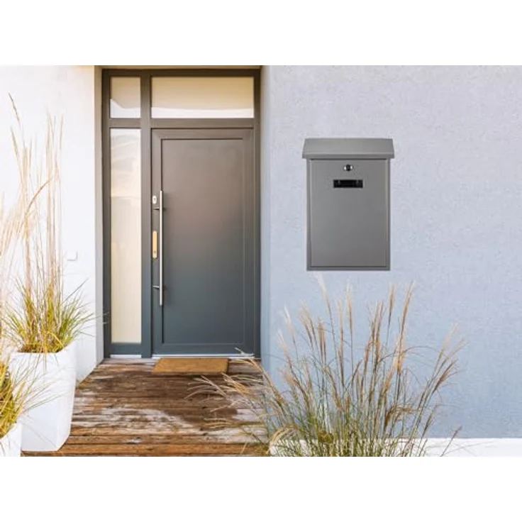 Setpoint Briefkasten mit Namenssschild, Ersatzschloss & 4 Schlüsseln, Silber, 40x27cm – Bild 2
