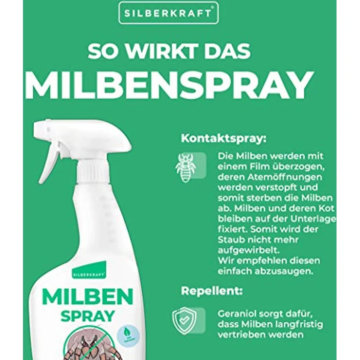 Silberkraft Milbenspray Matratzen und Polster 500ml, naturinspirierter Milbenschutz mit Geraniol, hilfreiches Anti-Milben-Mittel, gegen Hausstaubmilben, Milbenbezug Alternative – Bild 2