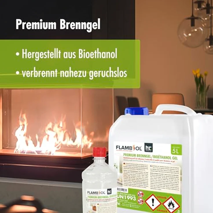 Höfer Chemie 15x 1 L FLAMBIOL® Premium Brenngel mit langer Brenndauer, für Kamine drinnen & draußen – Bild 4