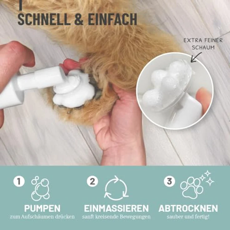 ReaVET Pfotenreiniger für Hunde & Katzen, Pflegender Reinigungsschaum mit Bürste, sanfte Reinigung ohne Ausspülen, 150ml, mit Hamamelis & Gurke – Bild 3