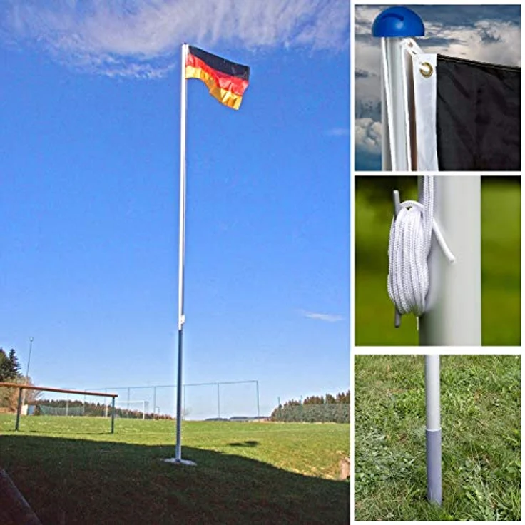 FLAGMASTER Teleskop Fahnenmast Aluminium 6,50 m, 5-fach höhenverstellbar, Komplettset mit Bodenhülse und 30 verschiedene Fahnen zur Wahl – Bild 3