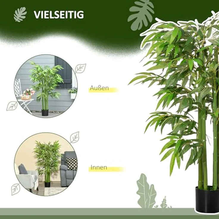 HOMCOM Kunstpflanze groß 140 cm Bambus im Topf, künstliche Pflanze für Wohnzimmer Schlafzimmer Büro Garten, pflegeleicht, grün – Bild 5