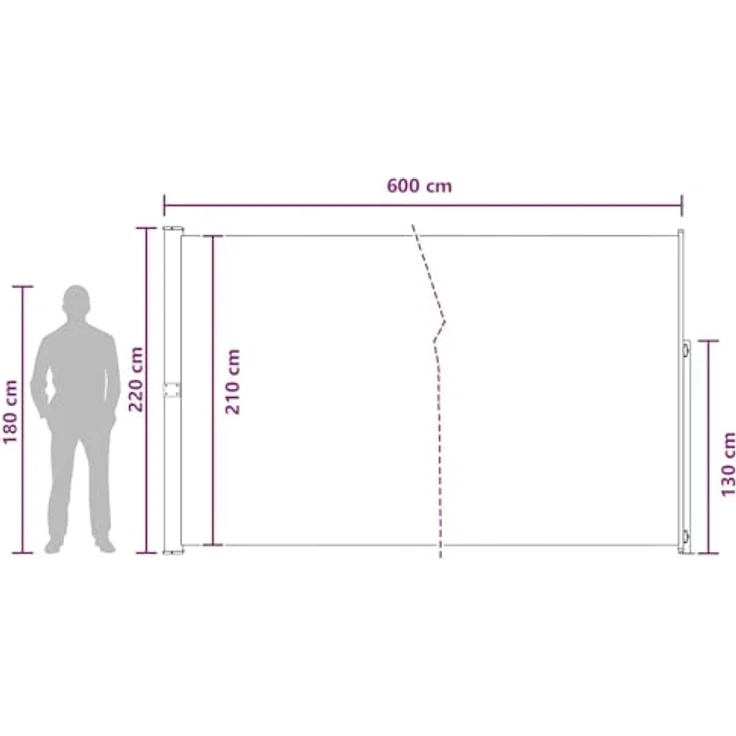 vidaXL Seitenmarkise, einziehbar, Beige, 600 x 220 cm, UV- und wasserabweisend, verstellbar, für Terrasse und Garten – Bild 3