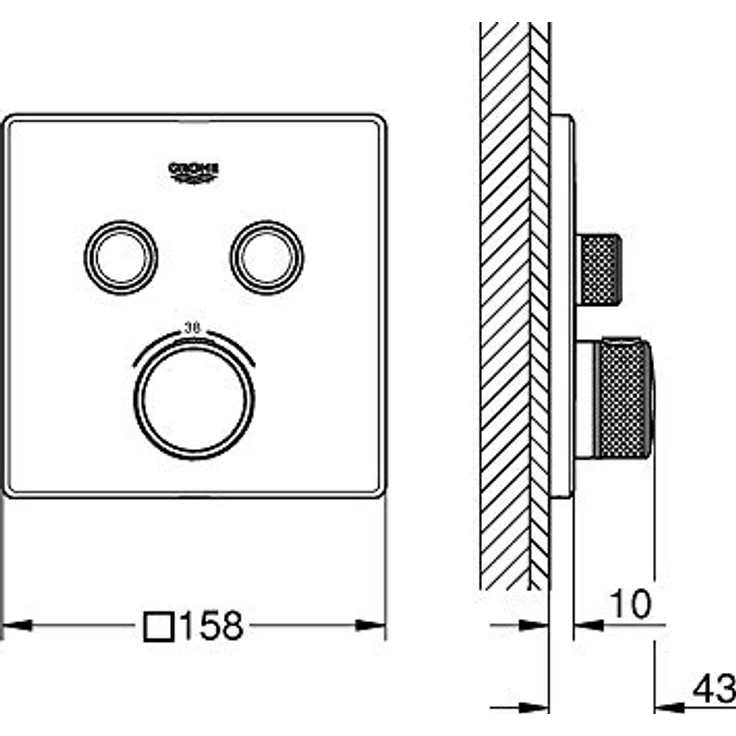 GROHE Grohtherm SmartControl Thermostat eckig Chrom, Unterputz-Thermostat mit 2 Absperrventilen, Sicherheitssperre und Volumensteuerung – Bild 2