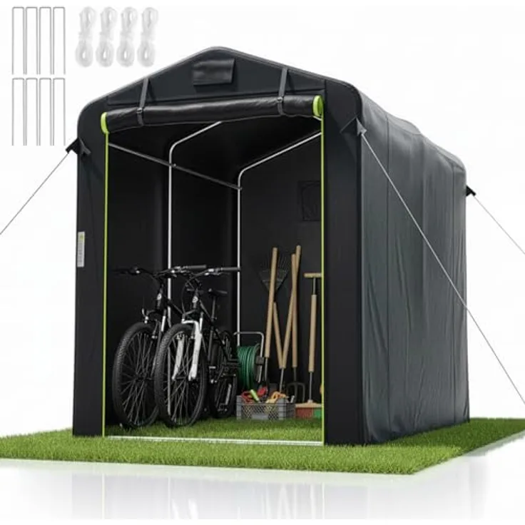Juskys® Gerätezelt S - 3,6 m³ Outdoor Unterstand mit wasserfester 400D Oxford Plane, Metallrahmen, Fenster & Tür, 180x120x165 cm