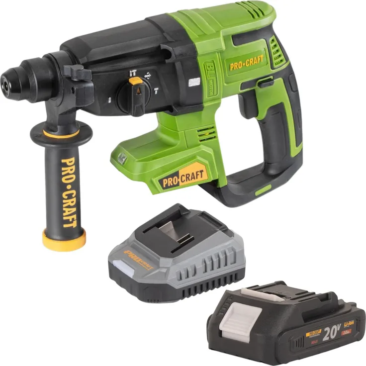 Procraft PHA40bb Akku Bohrhammer 20 V, 2,6 J, SDS plus, Brushless, inkl. 1x Akku 2,0 Ah und Ladegerät