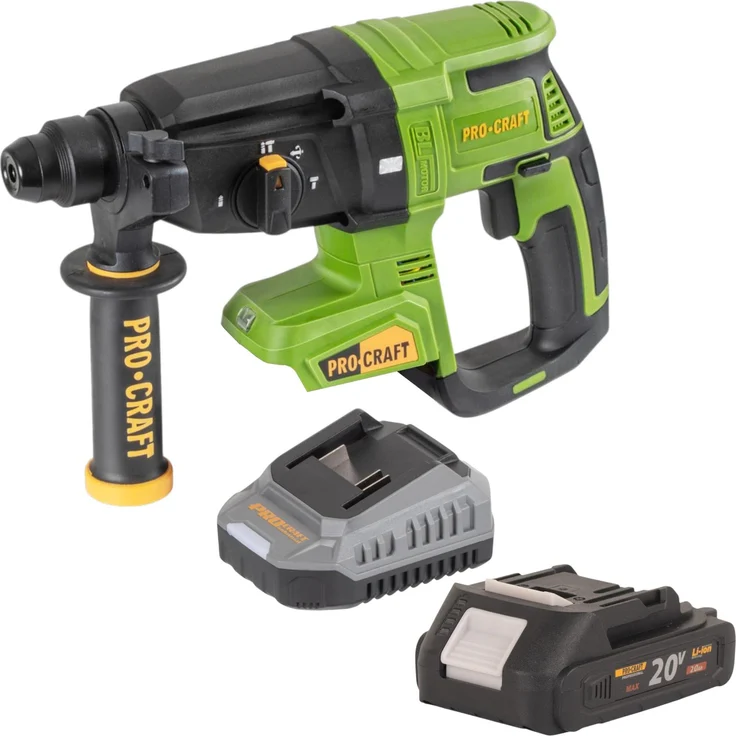 Procraft PHA40bb Akku Bohrhammer 20 V, 2,6 J, SDS plus, Brushless, inkl. 1x Akku 2,0 Ah und Ladegerät