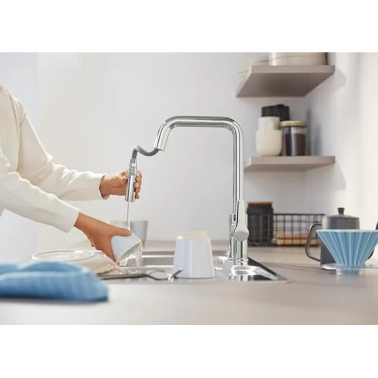 Grohe Start Einhand-Spültischbatterie herausziehbar, Küchenarmatur mit 360° schwenkbarem Gussauslauf und integrierter Temperaturbegrenzer, Chrom – Bild 3