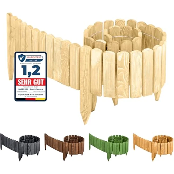 Garronda Beeteinfassung Holz Rollzaun Gartenzaun Flexibler Rollborder Rasenkante Palisade Umzäunung für Garten Länge: 200 cm GD-0046 (Natural, Nicht imprägniert, Höhe: 20 cm) – Bild 1