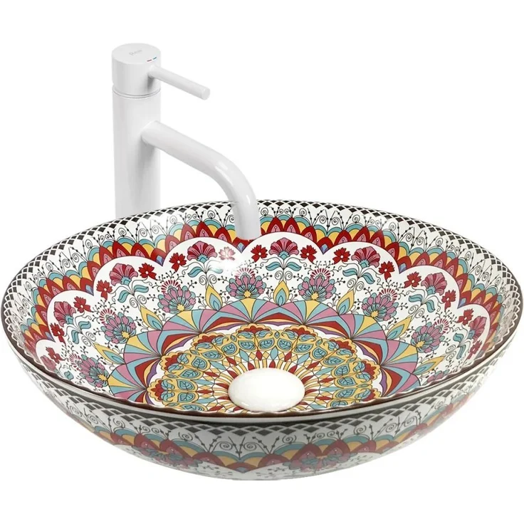 wohnwerk.idee Aufsatzwaschbecken Waschbecken Bunt Rot Blau Vintage Mexikanisch Ornamente Arte – Bild 1
