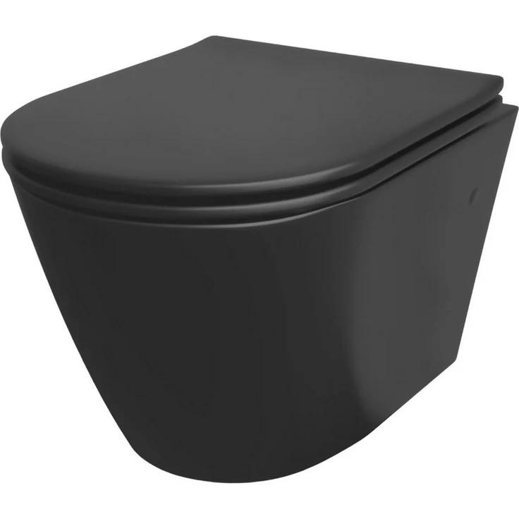 Alpenberger Tiefspül-WC Wand WC Spülrandlos - Hänge WC mit WC Sitz mit Absenkautomatik, Wand Montage, Abgang waagerecht, WC Becken Schwarz mit Nano, WC Schwarz Matt Spülrandlos - Schwarzes Klo – Bild 1