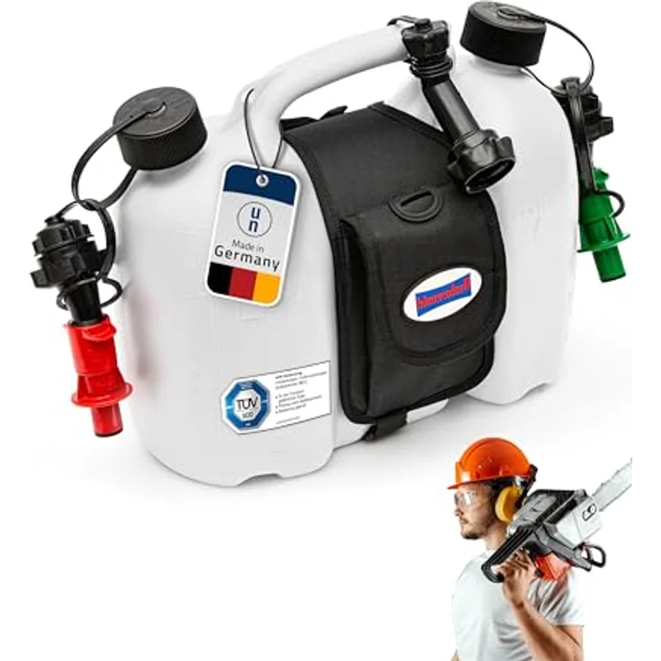 hünersdorff PROFI Doppelkanister - Kombikanister für Kraftstoff und Öl mit Satteltasche und zwei Einfüllsystemen, 6 + 3 Liter, UN-Zulassung, Made in Germany – Bild 8
