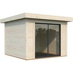 Palmako Gartenhaus Lydia 285 x 291 cm Schiebetüren naturbelassen, modernes Design mit Panorama Alu-Schiebetürelement