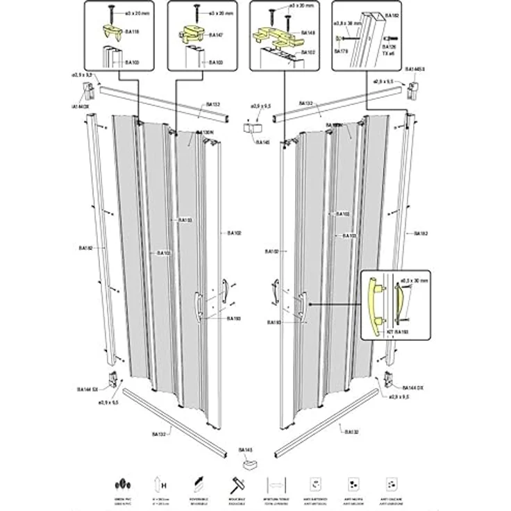 Forte Eckdusche Bari, Kunststoff, extra großer Einstieg, im Faltsystem – Bild 5
