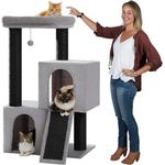 purplerain Kratzbaum Extra-Dick Stämme XXL Stabil für Grosse Katzen, 114/170 cm, Schwarz/Rosa/Beige