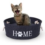 Bestlivings Katzenkorb Ø40cm - inkl. Kissen - Katzenbett Home - Katzenschlafplatz aus Filz rund, Filzbett für Katzen - Haustier Liegeplatz mit Henkel