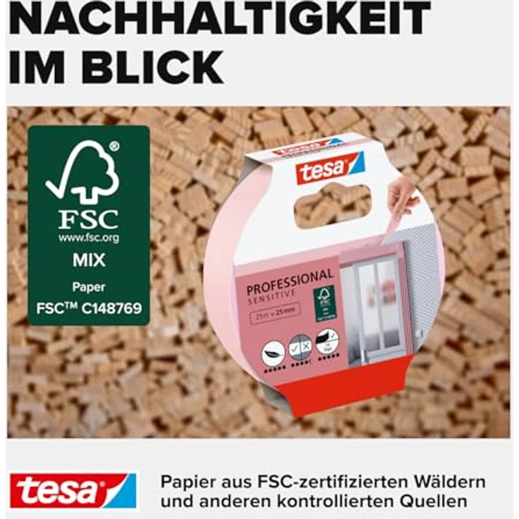 tesa 56260-00000 56260 Malerband Tapeten, Rosa, 25m : 25mm – Bild 7
