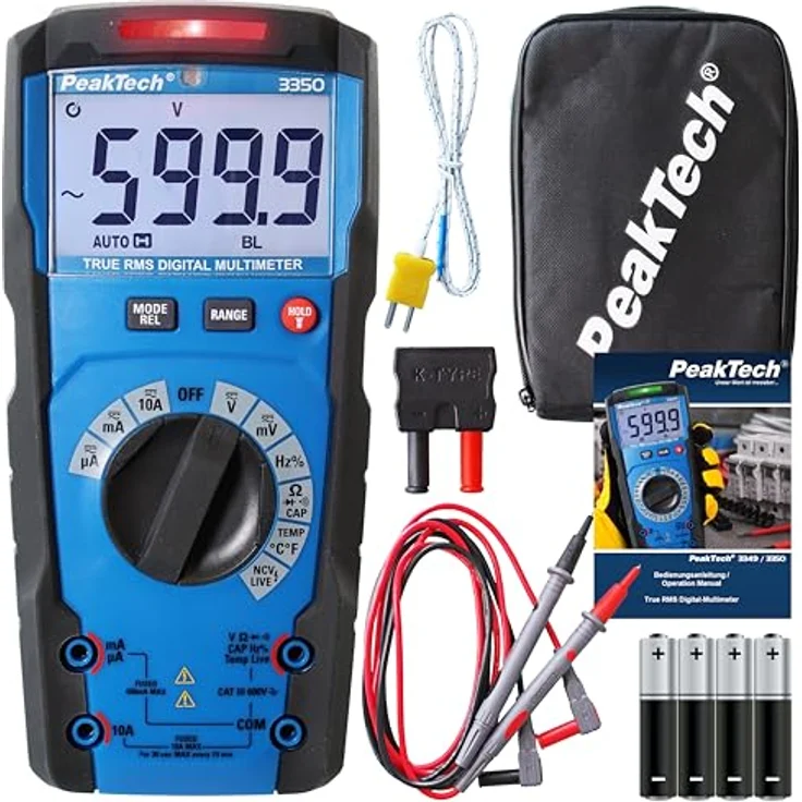 PeakTech Multimeter PeakTech 3350: Profi True RMS Digitalmultimeter ~ 6.000 Counts ~ 600V, spritzwassergeschütztes Gehäuse in schwarz – Bild 2