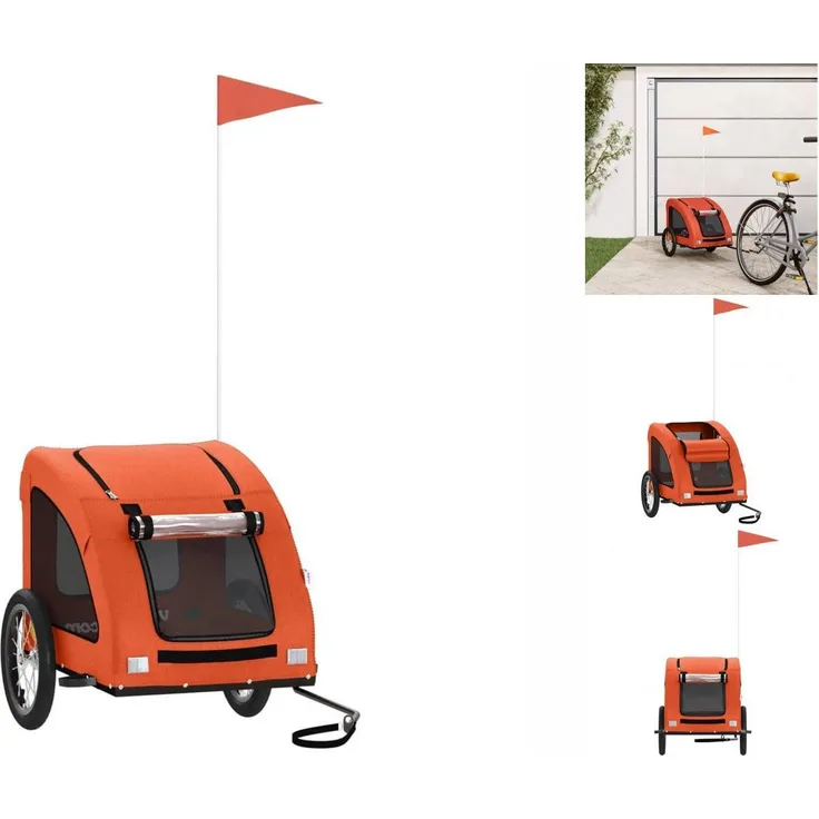 vidaXL Hunde-Transportbox Fahrradanhänger für Hunde Orange Oxford-Gewebe und Eisen mit PVC-Dach