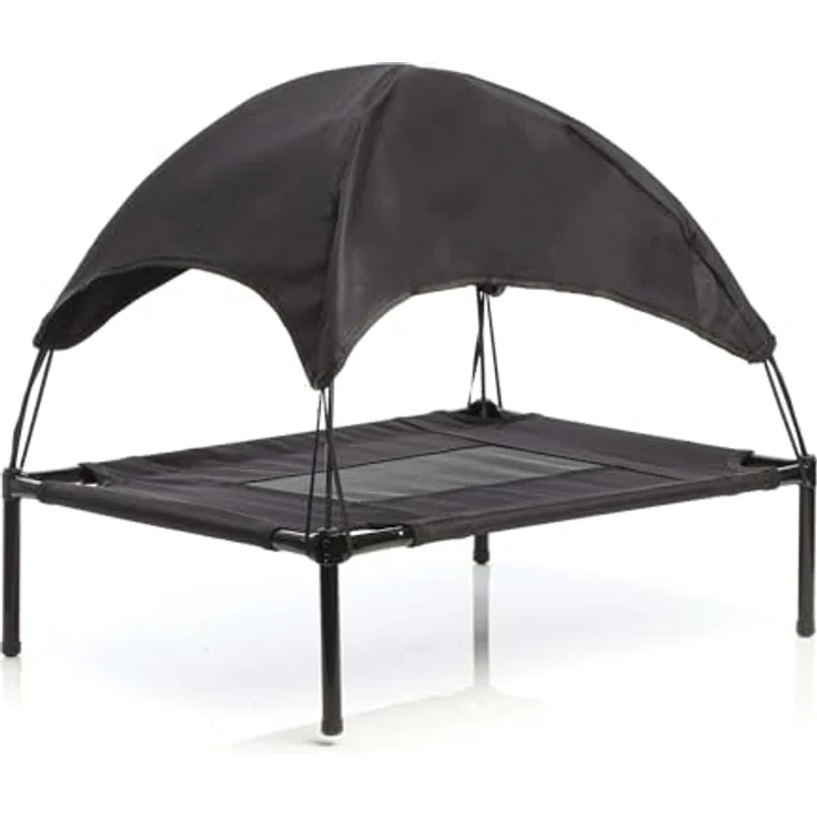 Wiltec Hundebett mit Dach Schwarz 122x91x16cm Größe XL bis 50kg Outdoor Katzenliege Haustier Schlafplatz Sonnendach - Preisvergleich – Bild 1