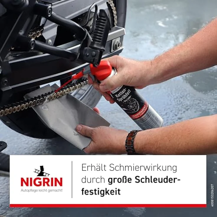 Nigrin Ketten-Sprühfett 'Moto-Bike Dry Lube', transparent, 400 ml, hohe Schleuderfestigkeit, geeignet für O-, Z- und X-Ring-Ketten – Bild 5