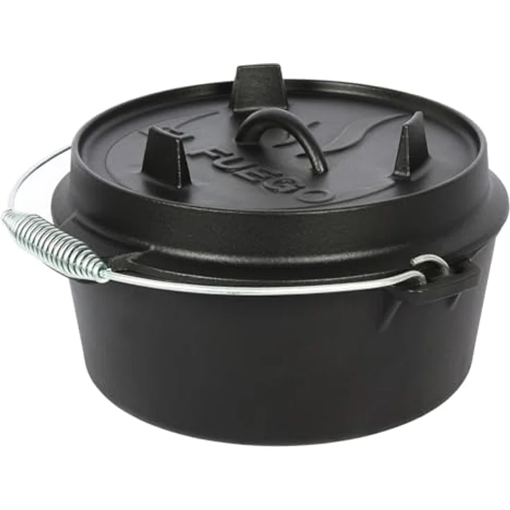 Dutch Oven 4,5 Liter von El Fuego®, 100% Gusseisen, inkl. Schürhaken und Tragebügel, Camping & Outdoor – Bild 2