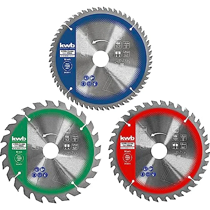 kwb Kreis-Sägeblatt-Set 250 x 30-25 - 16 mm für Handkreis-Sägen bzw. Tischkreissägen, f. Platten-Werkstoffe u. Baustoffe aus Holz inkl. Reduzier-Ringe auf 16 u. 25 mm – Bild 2