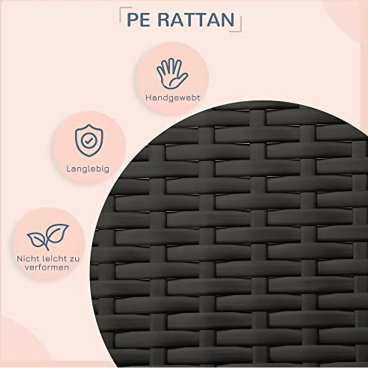 PawHut Rattan Hundehaus mit Kissen, Hundebett im Hausform, Outdoor Hundehütte, Stahlrahmen, PP, Kaffee-Braun, 69 x 98 x 70 cm – Bild 5