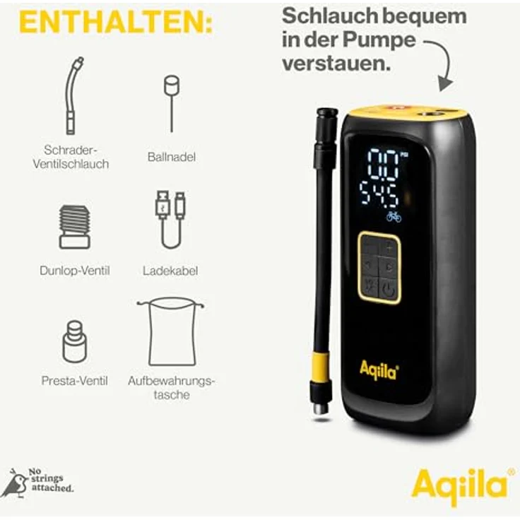 Aqiila Airbird C4, Tragbare Luftpumpe und Hochleistungskompressor mit 4000mAh Akku, LED Licht, intelligentem Drucksensor und schneller Installation, Schwarz – Bild 5