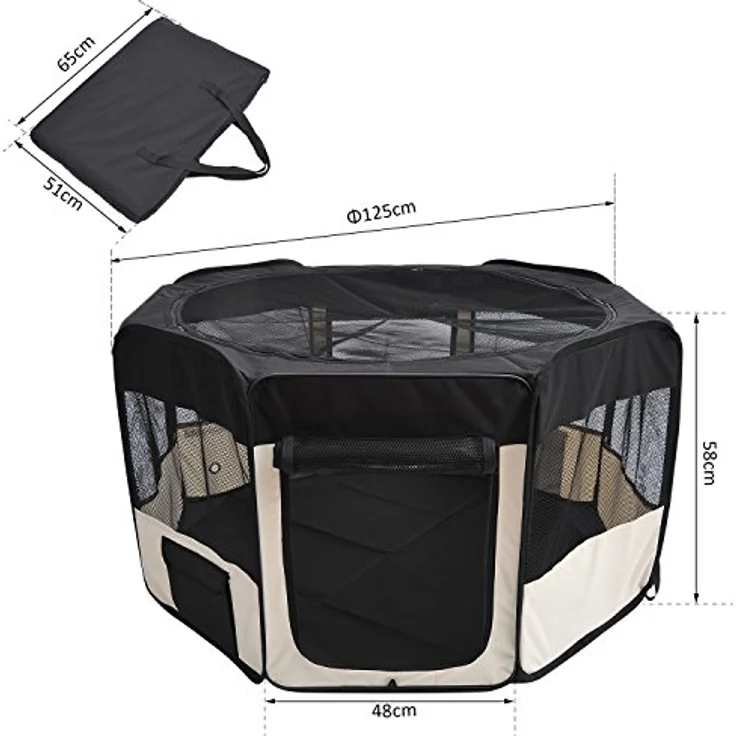 PawHut Welpenauslauf Freilaufgehege Tierlaufstall Laufstall Welpenzaun Welpen-Laufstall Hundelaufstall 600D Oxford Ø120 x H58 cm – Bild 4