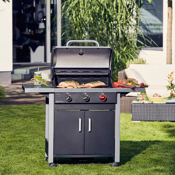 Enders Gasgrill CHICAGO 3 R schwarz silber 2.520 cm² Grillfläche 3 Brenner 2 Seitenablagen 10,4 kW – Bild 4