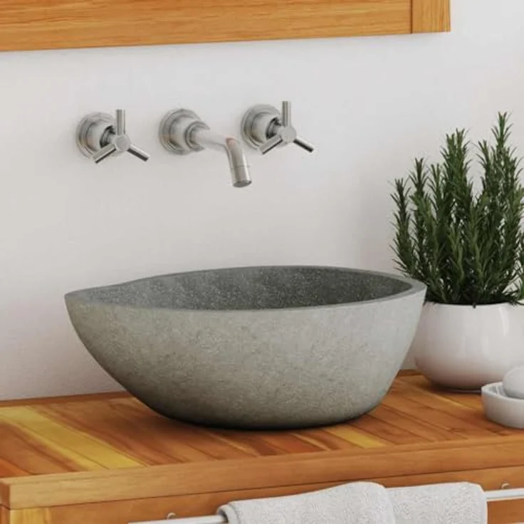 vidaXL Waschbecken Flussstein Oval 38-45 cm – Bild 3