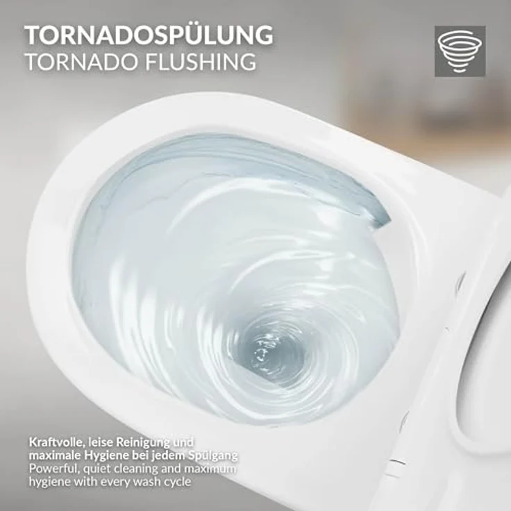 LuxeBath Wand WC Spülrandlos, Weiß, Tiefspüler Keramik Hänge WC lang 53,5 cm mit Softclose-Klodeckel, Tornadospülung – Bild 5